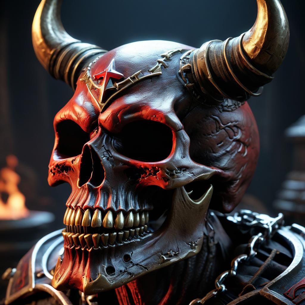 Evil Bronze Skull: Dark Fantasy 3D Render