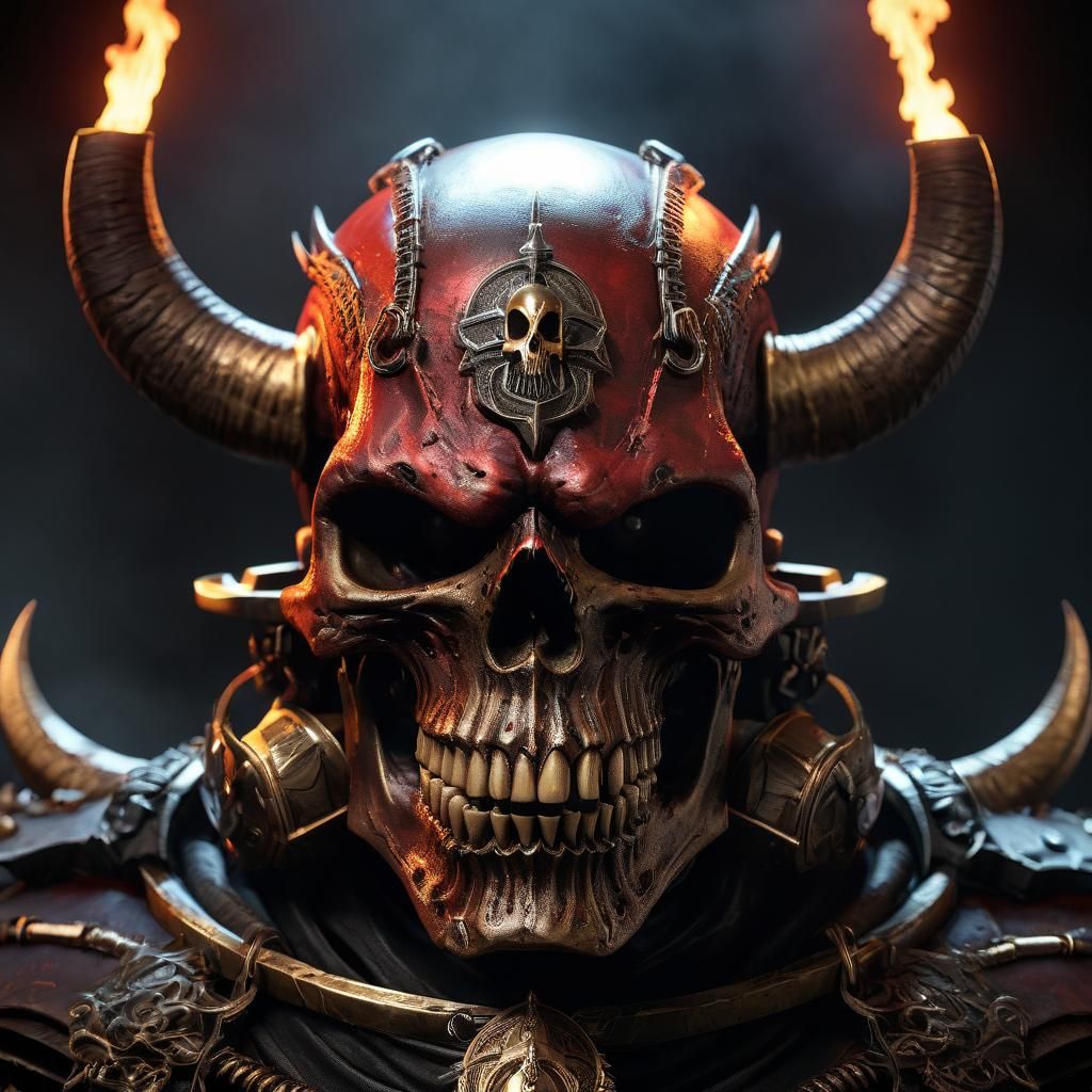 Menacing Red and Bronze Monster Skull