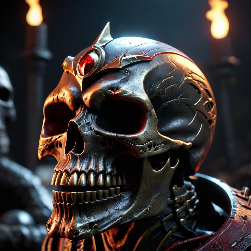 Evil Red and Bronze Skull in Apocalyptic Horror Style