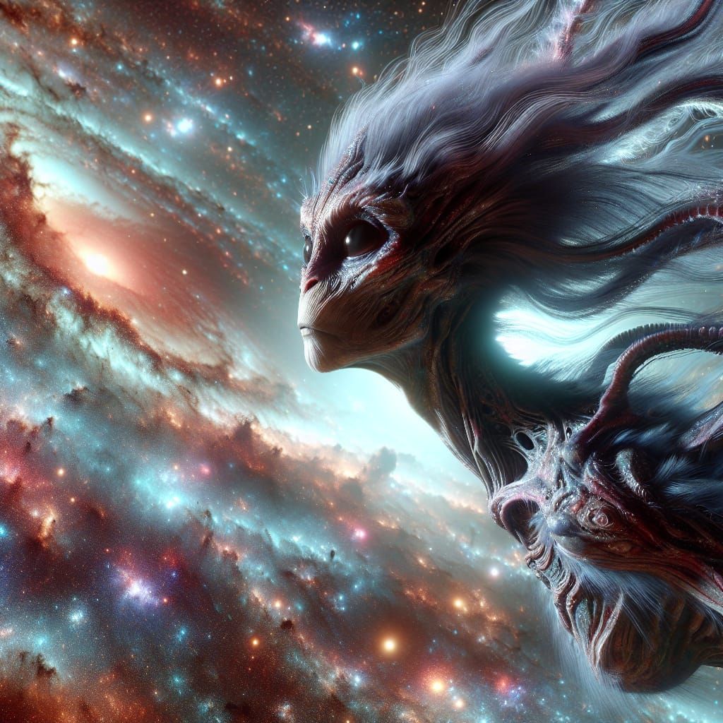 Ethereal Alien Observes Resplendent Galaxy in 8K