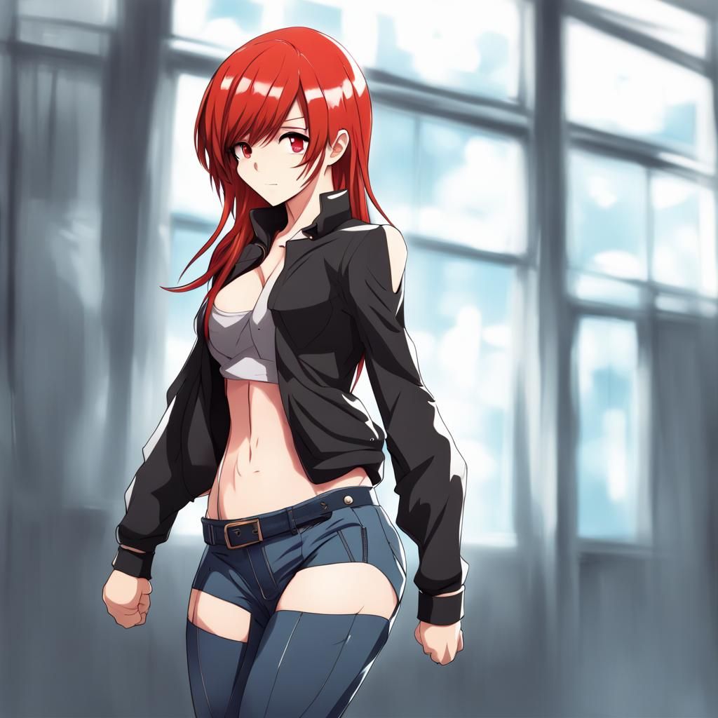 Anime Girl with Red Hair in Manga Style