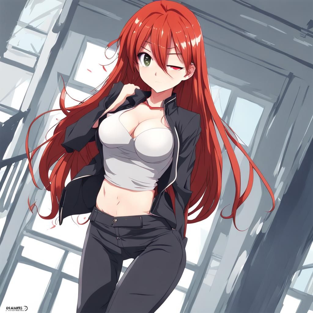 Anime Girl with Red Hair in Manga Style