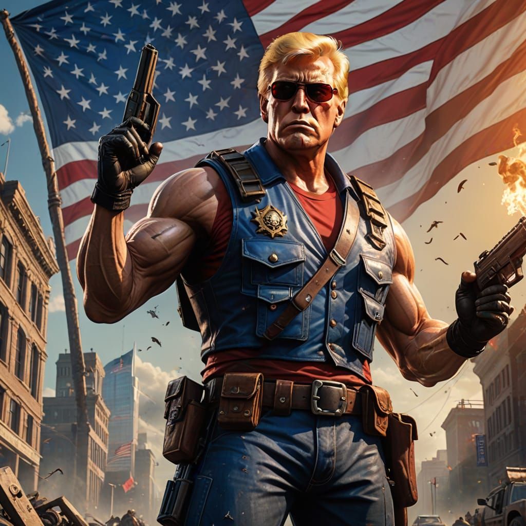 Duke Nukem Trump: Epic American Flag Portrait