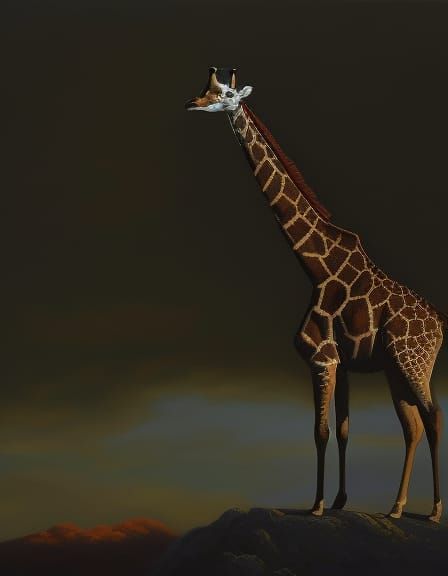 Giraffe Overlook: Stylized Impressionist Landscape Painting