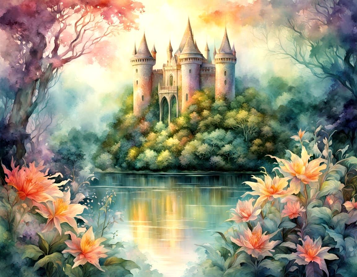 Moonlit Castle in Serene Forest Clearing