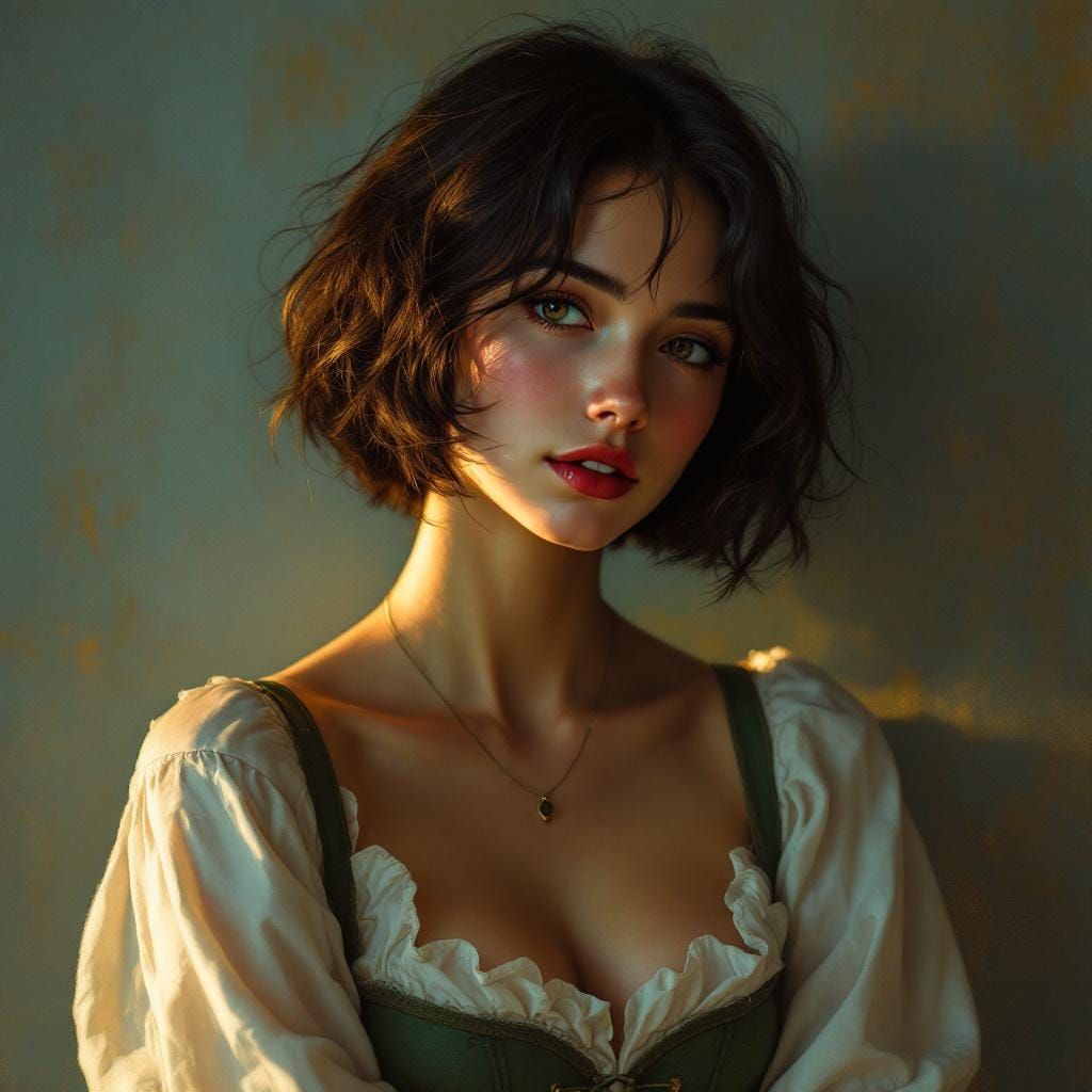 Romantic Portrait with Golden Age Illustration Aesthetics