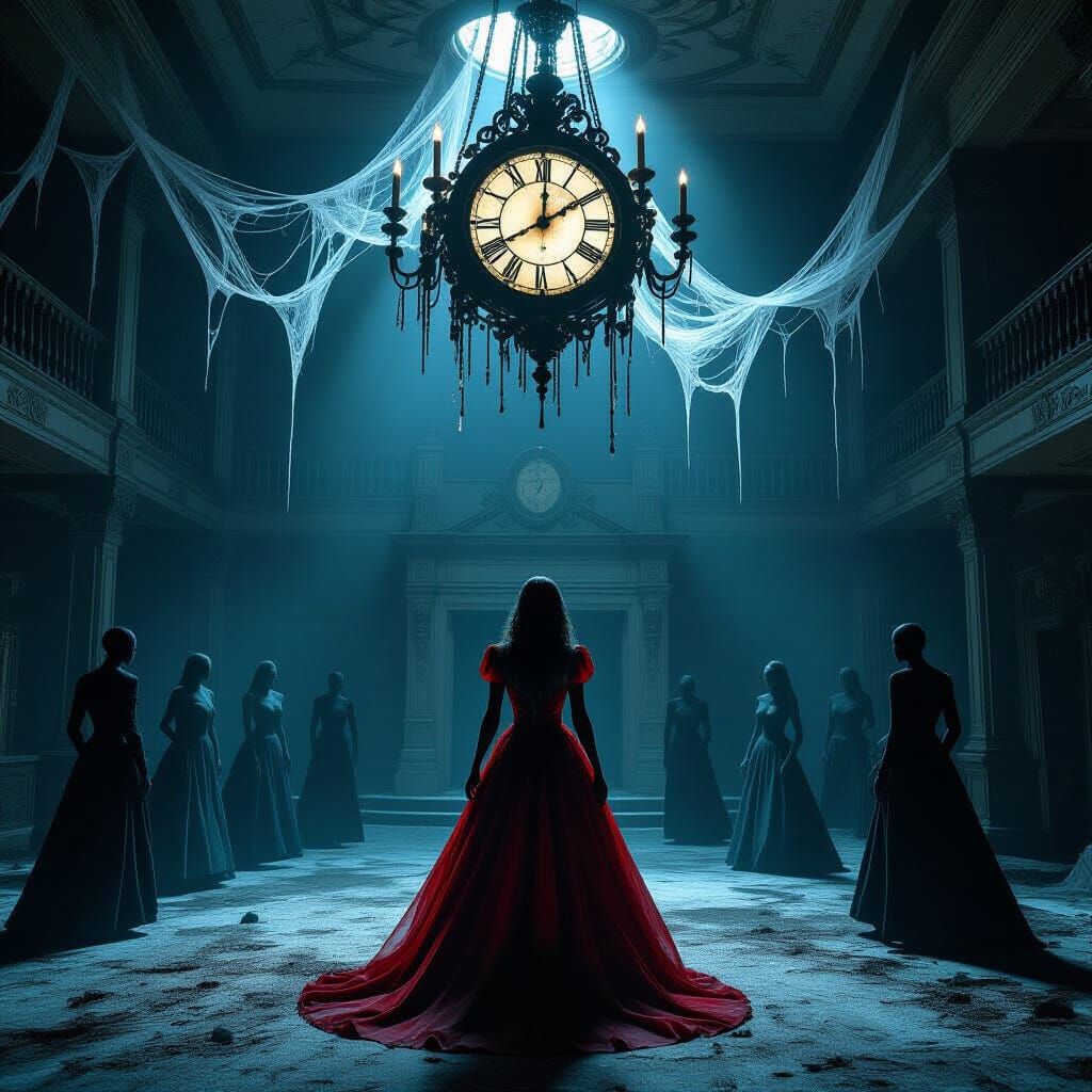 Haunting Halloween Ballroom Dance with Spectral Figures