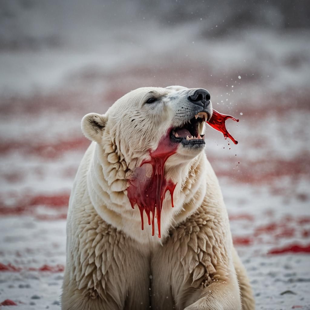 Polar Bear with Red Liquid: Professional Photo