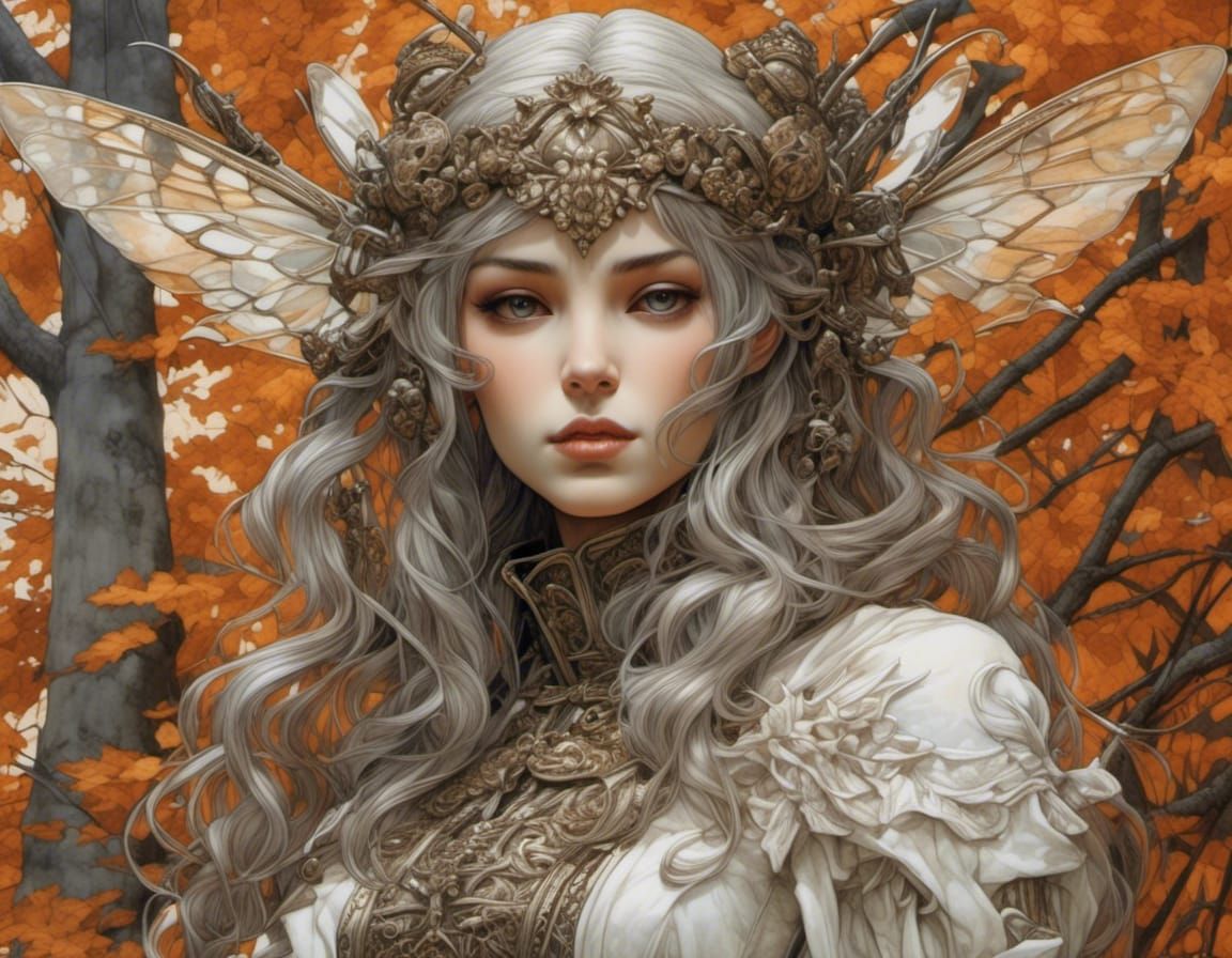 Tiny Cemetery Fairy Portrait with Detailed Texture