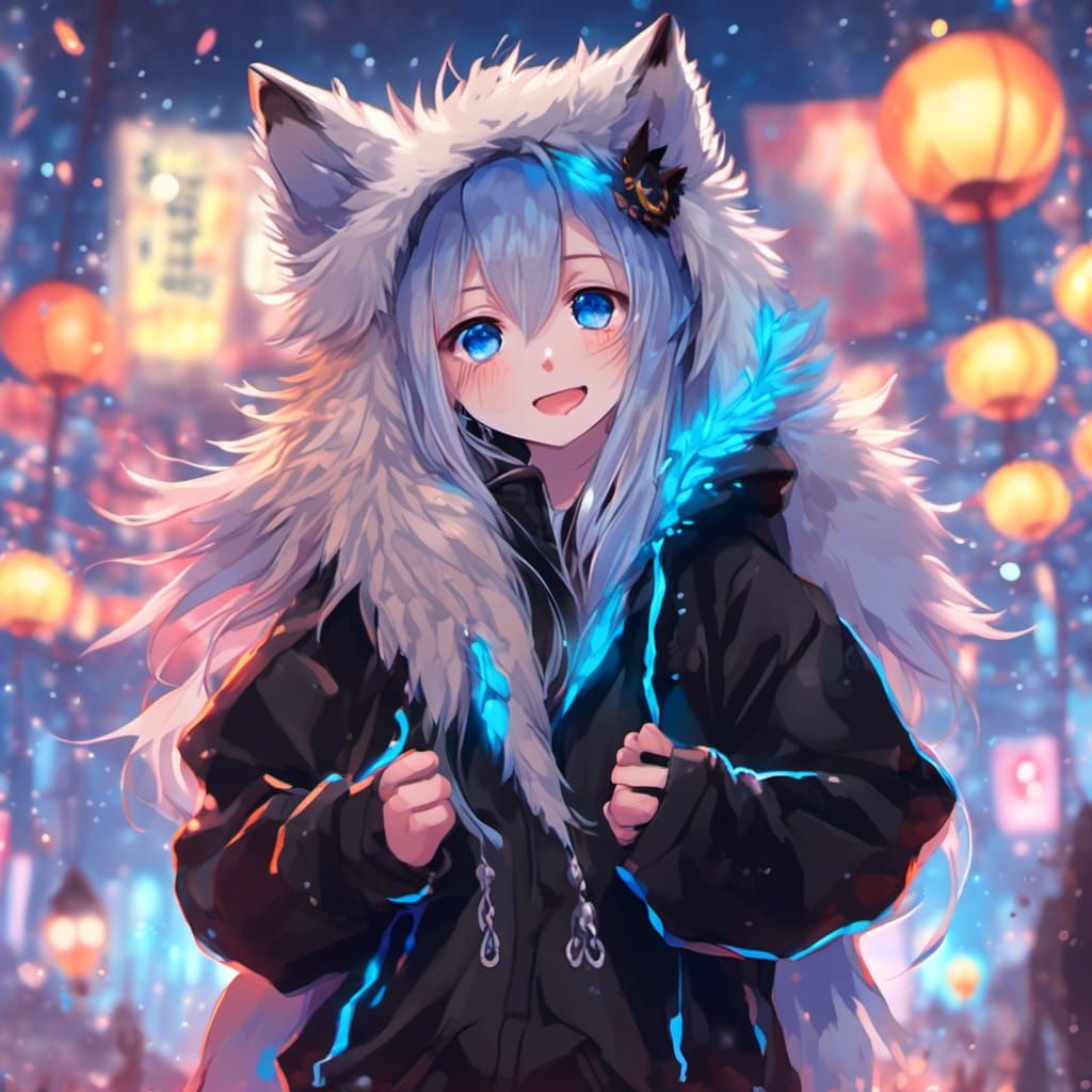 Anime Girl with Wolf Ears in Manga Style
