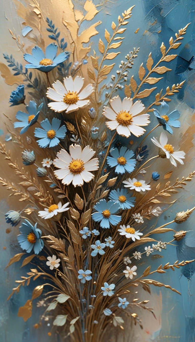 Dreamlike Wildflower Bouquet in Impasto Painting Style