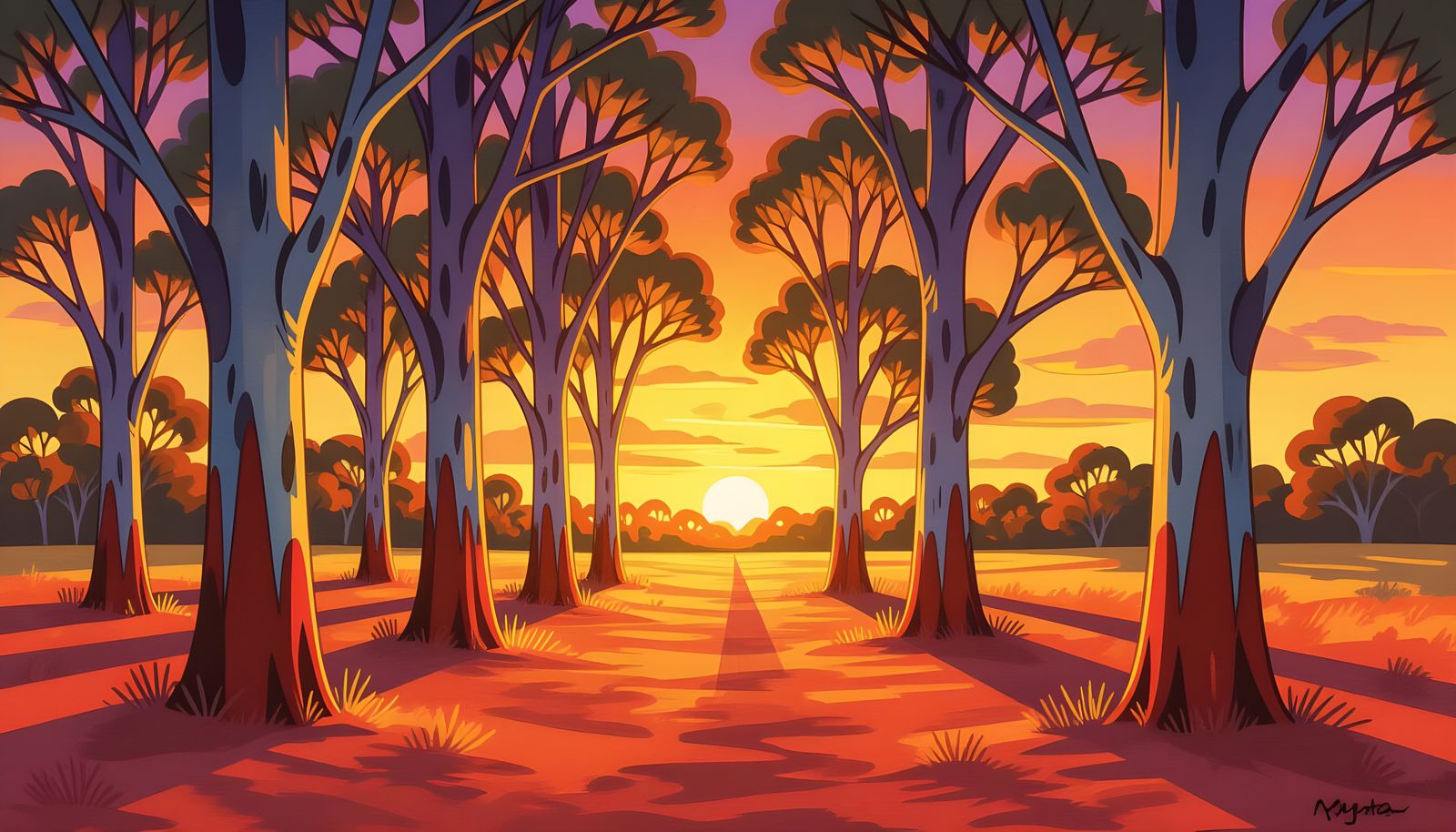 Vibrant Pencil Trees in Australian Sunset