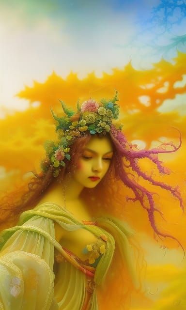 Clockpunk Bonsai Village in Stained Glass Style