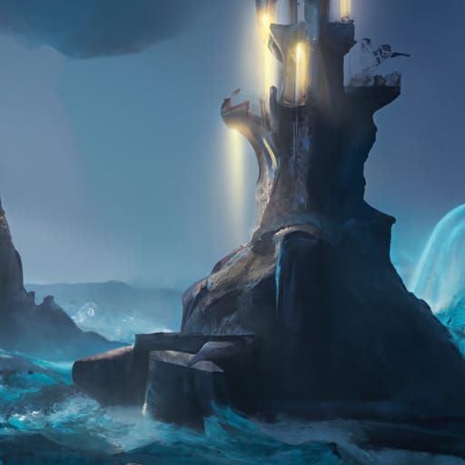 Lighthouse in Stormy Seas: Dark Fantasy Concept Art