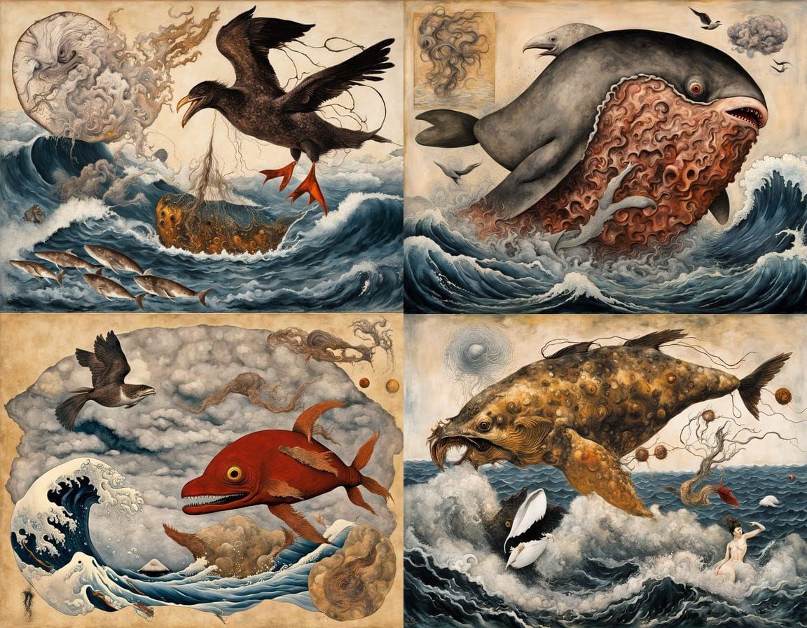 Surreal Japanese God of the Stormy Seas in a Dreamlike Hybri...