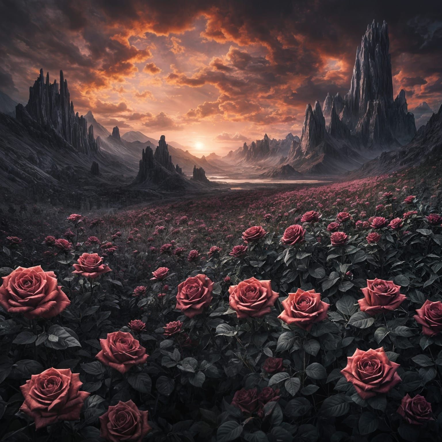 Dramatic Obsidian Roses Digital Matte Painting