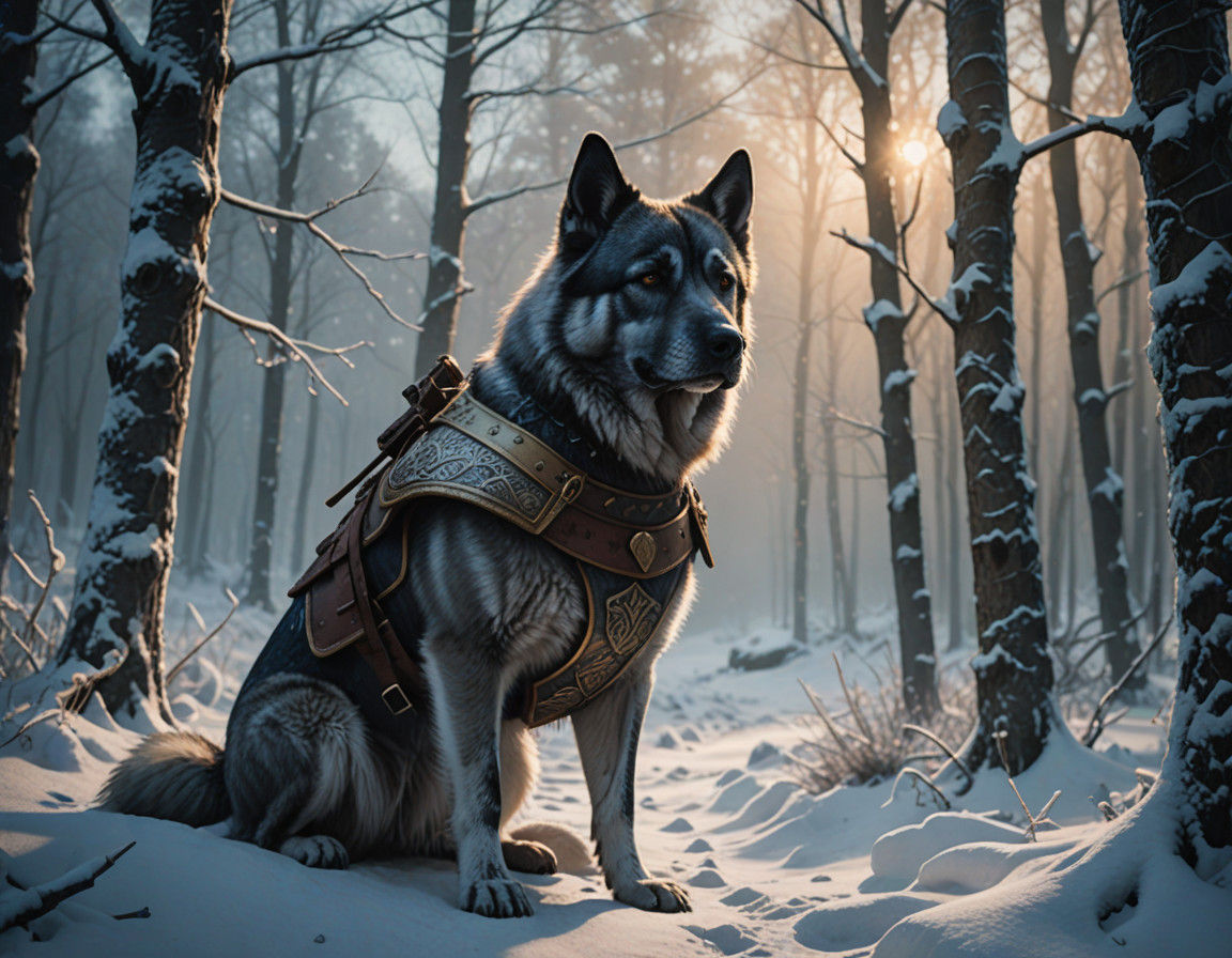 Grey Norwegian Elkhound Discovers Viking Hunter's Trail in W...