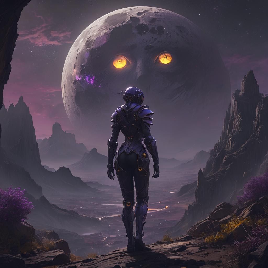 Humanoid Moon in Mystical Dark Fantasy Landscape