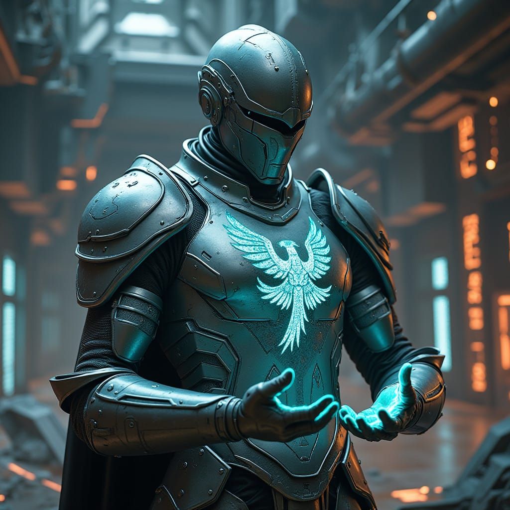 Cybernetic Knight in Majestic Phoenix Armor