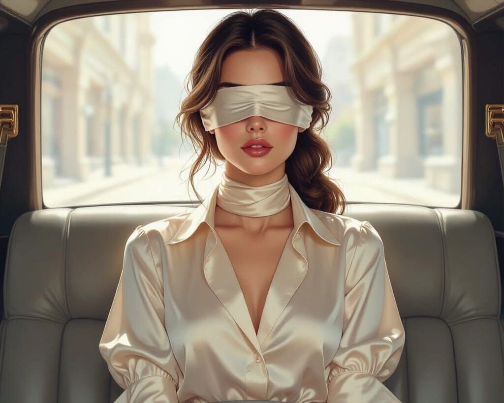 Worried Woman in Limousine, Hyperdetailed Portrait