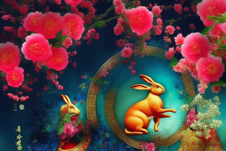 Abundant Year of the Rabbit: Mixed Media Collage