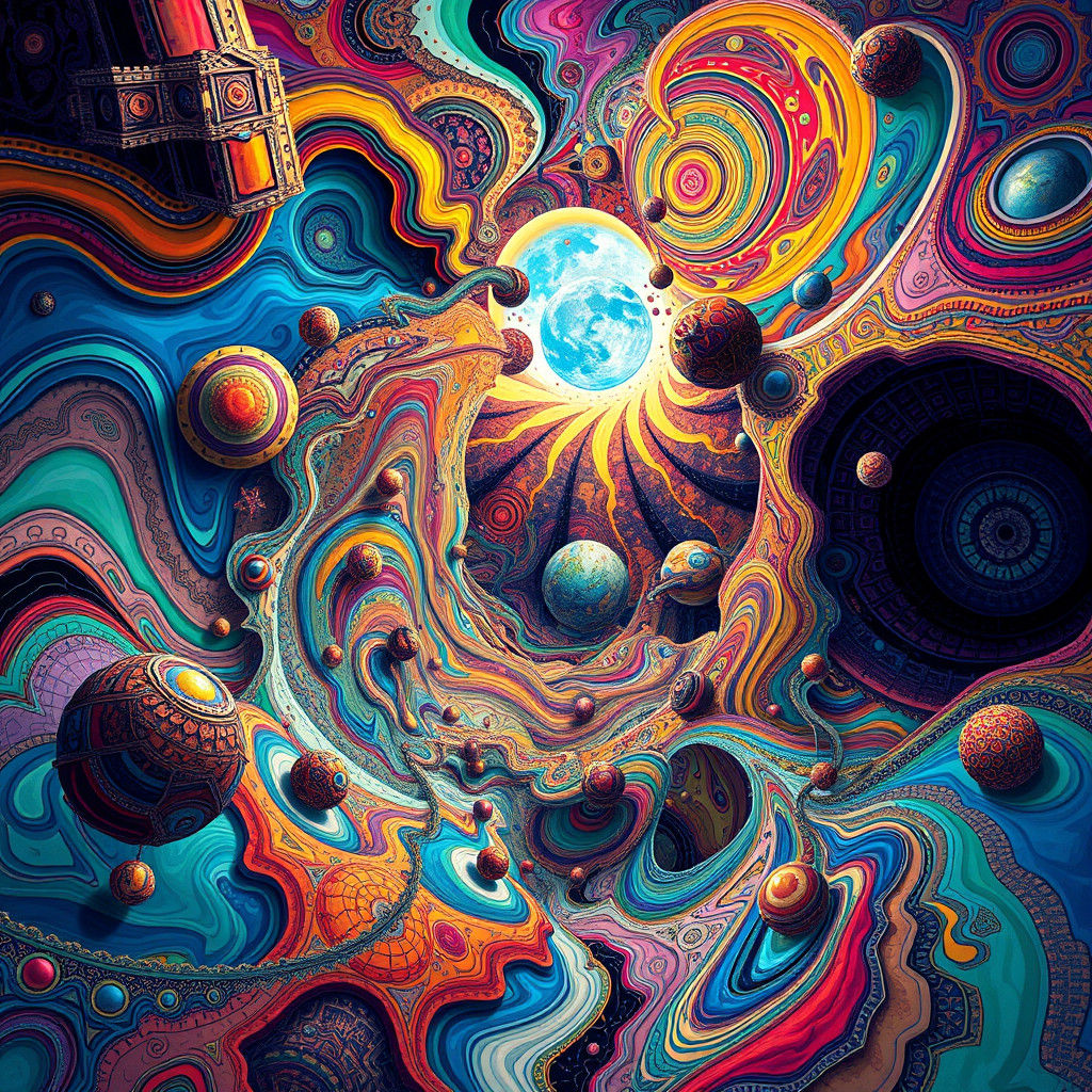 Psychedelic Vortex of Surreal Shapes in Digital Art
