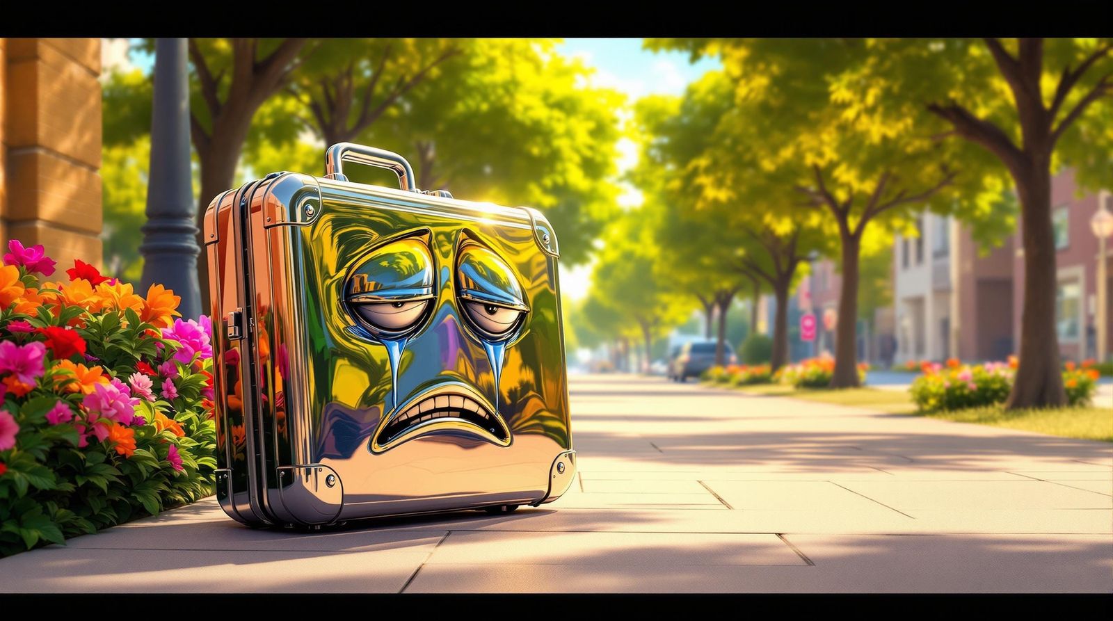 Sorrowful CGI Briefcase on a Sunny Day