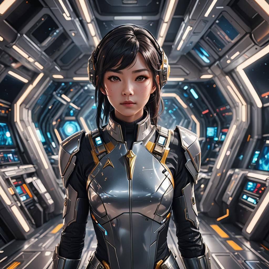 Anime Starfleet Officer in Futuristic Spaceship