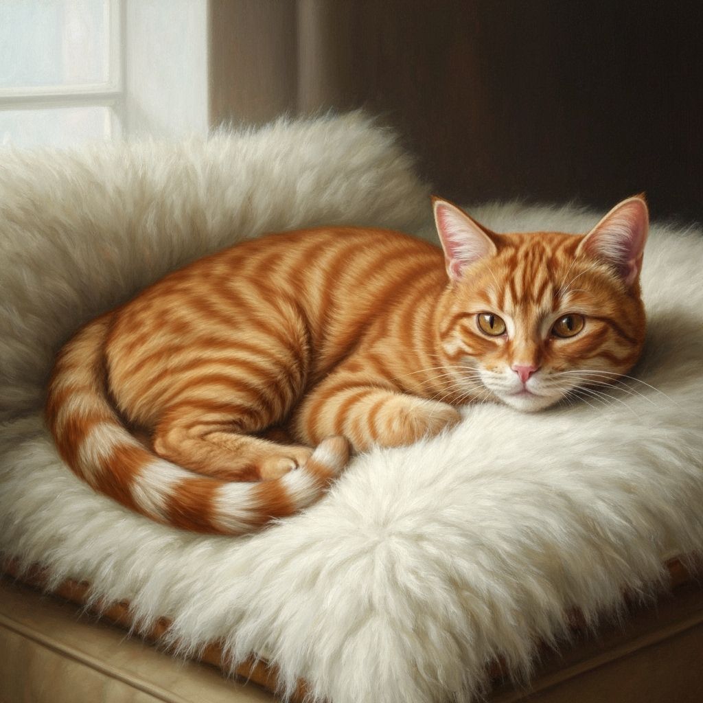 Orange Tabby Cat in Classical Oil Painting Style