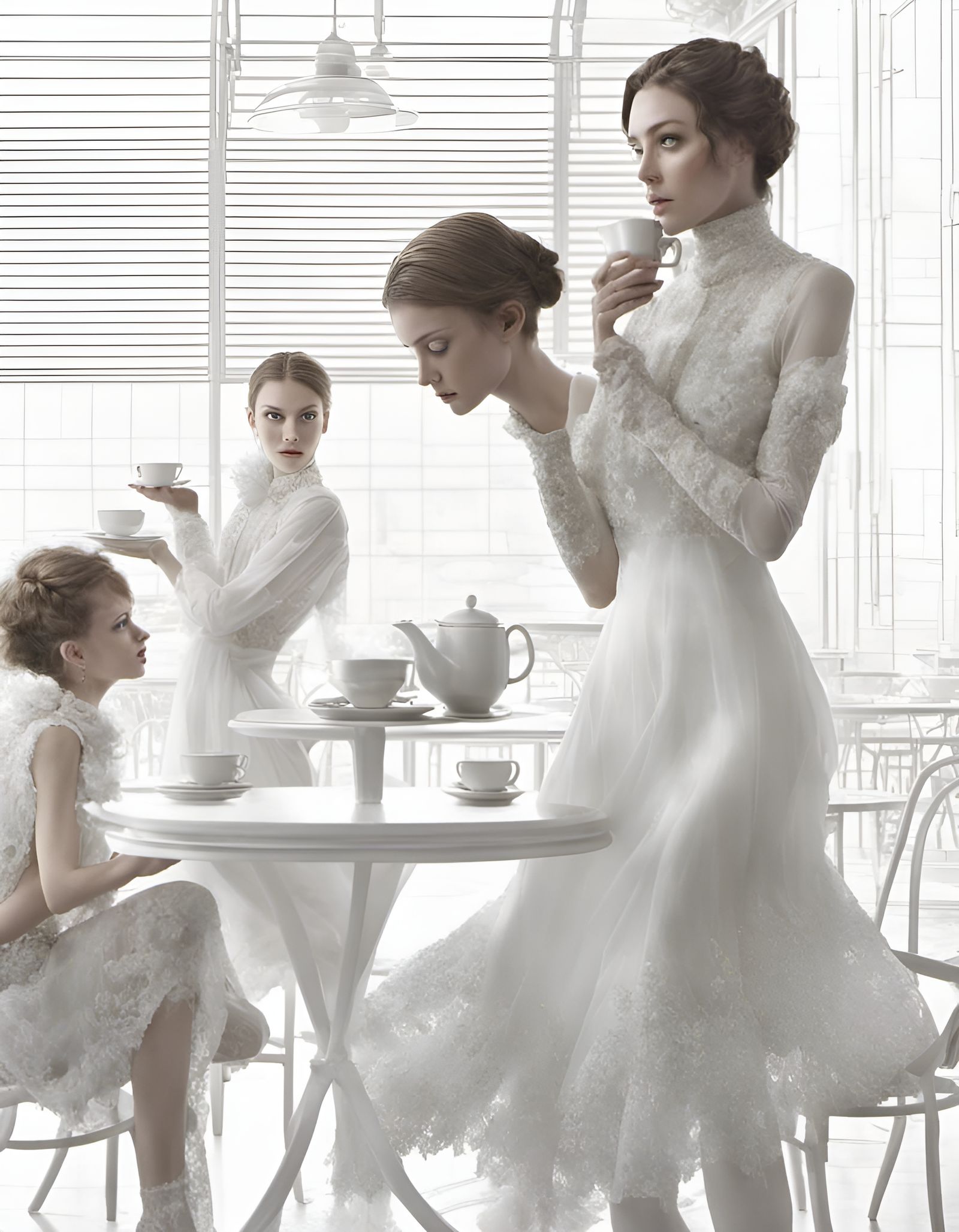 Beautiful Alien Woman Having Tea in Cafe