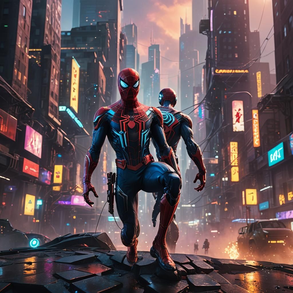 Spider-Man in Futuristic Sci-Fi Cityscape