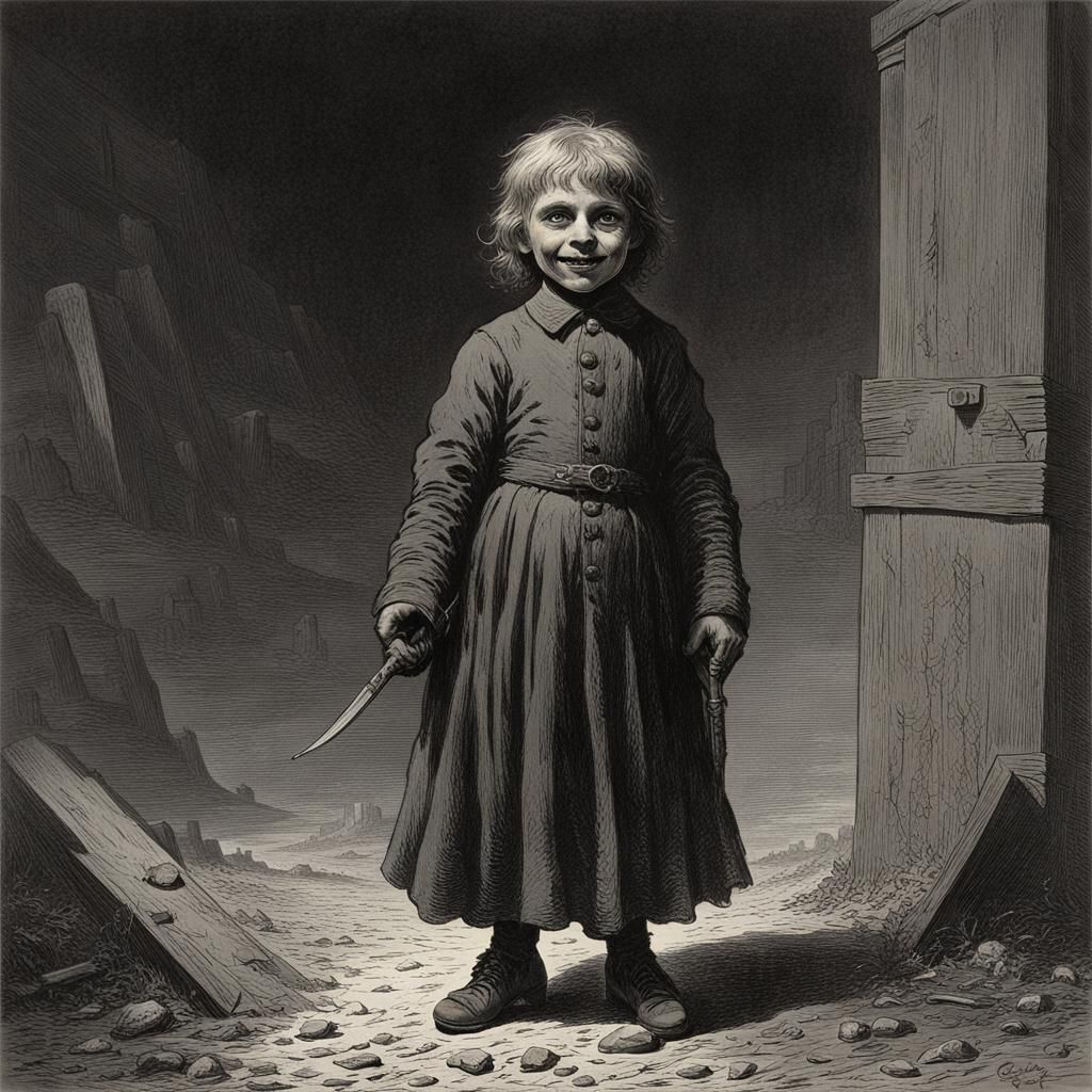 Sinister Child's Smile in Horror Art Style