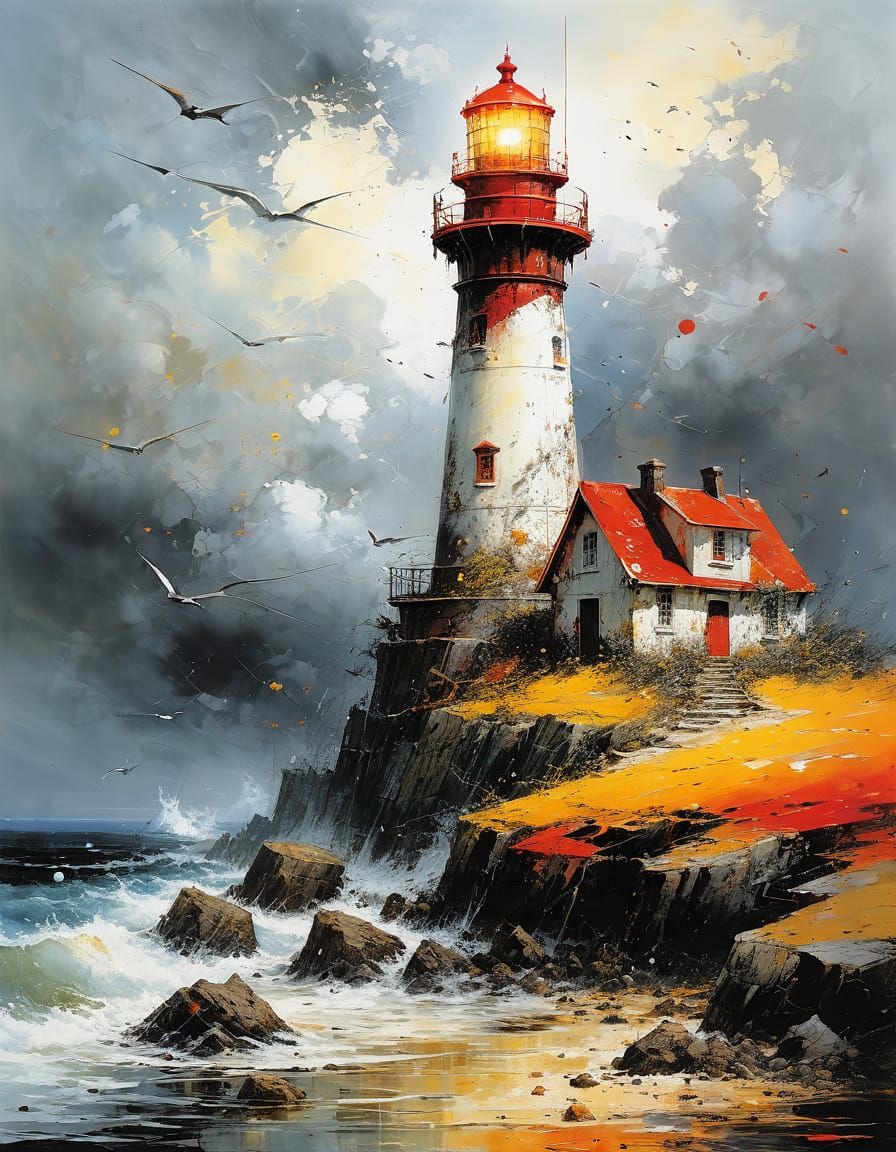 Colorful Abstract Lighthouse Art in Comic Style