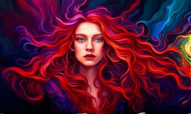 Red-Haired Gypsy Girl in Cosmic Illustration
