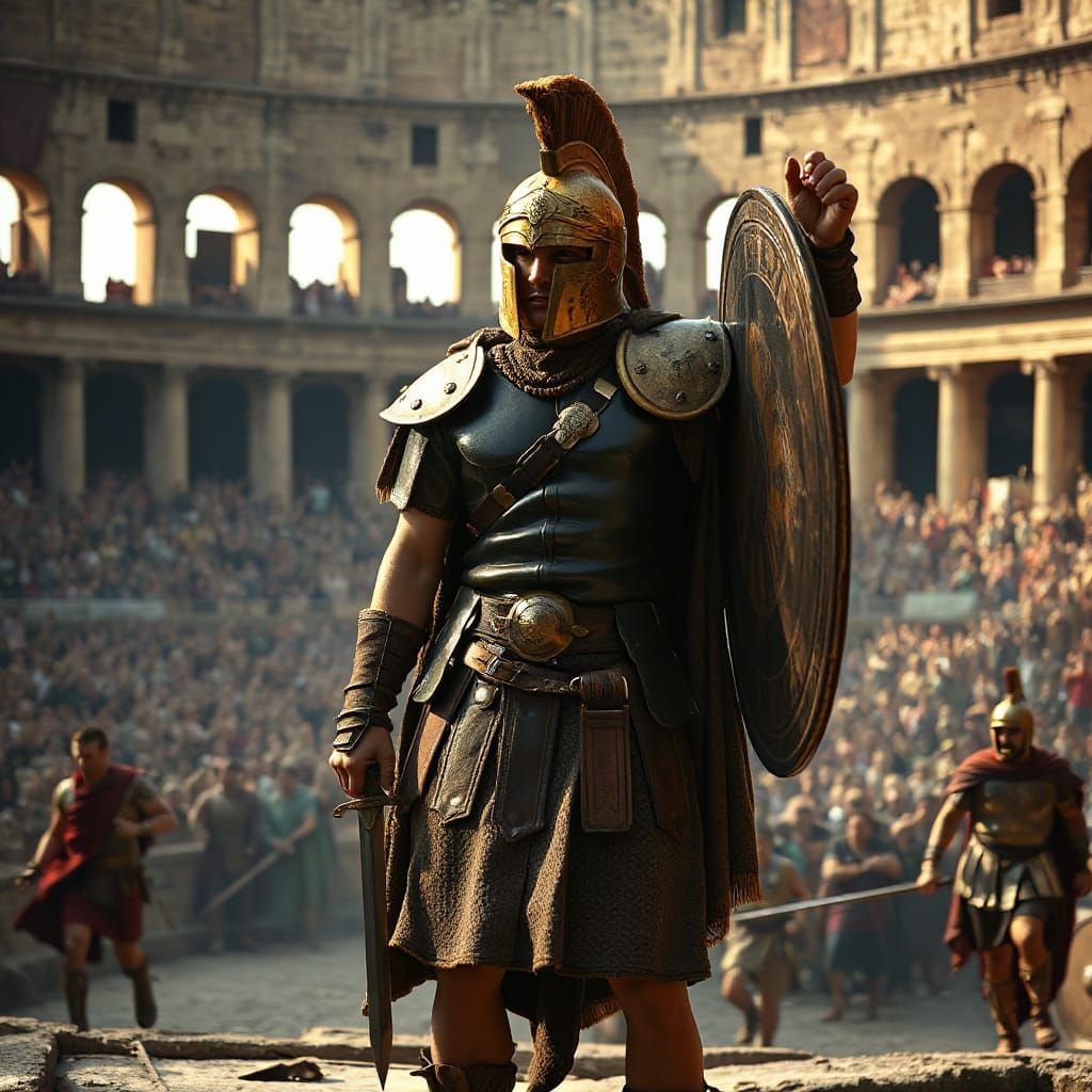 Victorious Gladiator in Colosseum: Historical Digital Art
