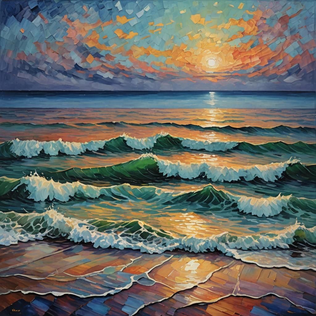 Dawn Rises: Expressionist Seascape in Impasto Style