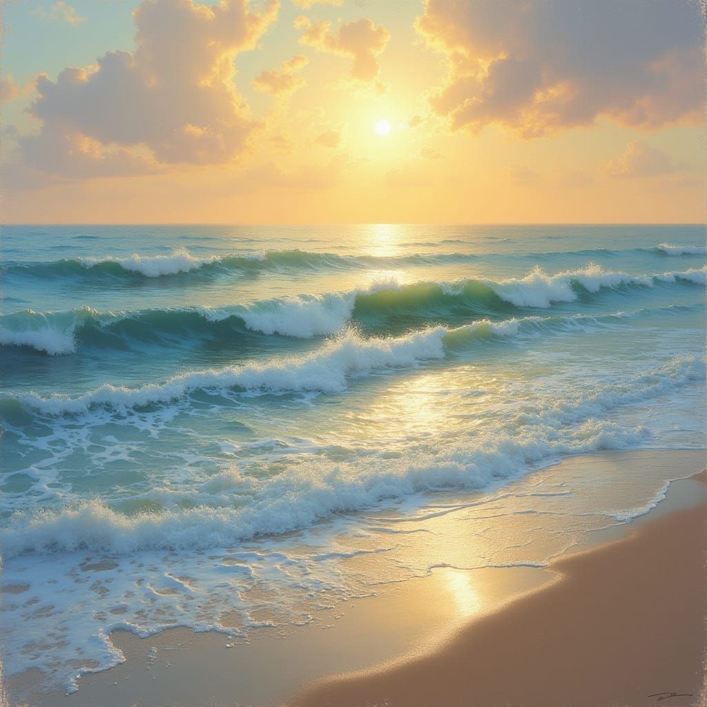 Serene Ocean Waves in Impressionistic Style