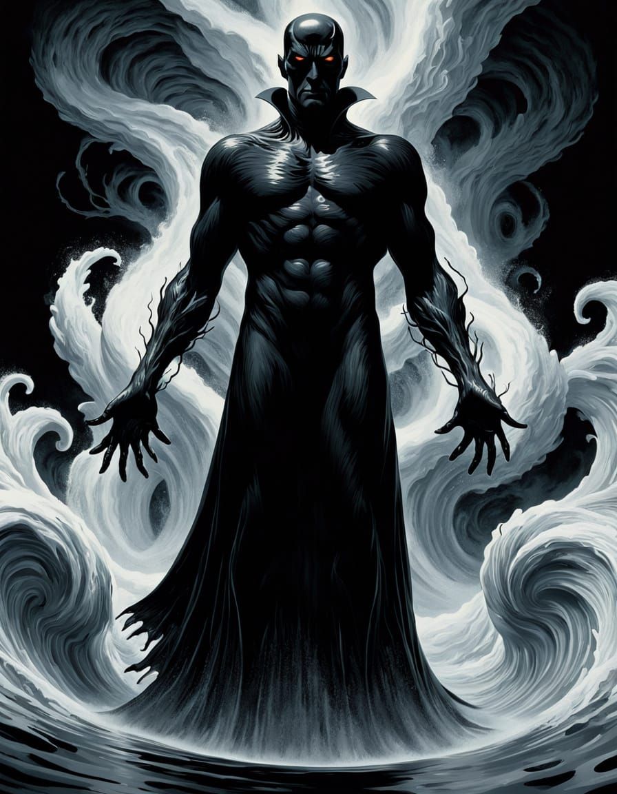 Dark Figure in Vantablack Suit, Swirling Shadows of Perverse...