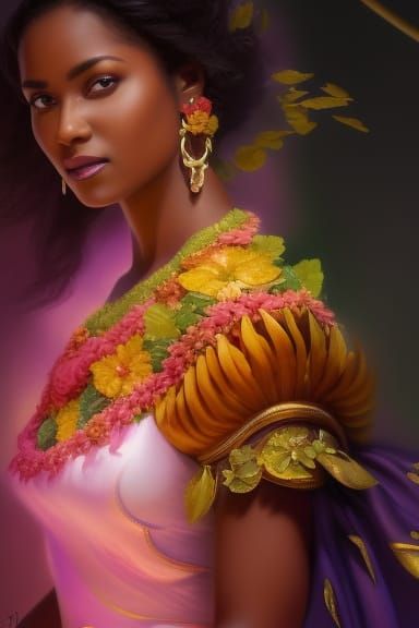 Floral Princess Portrait in Vibrant Academic Art