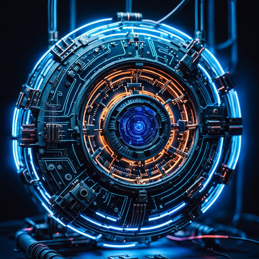 Glowing Cyberpunk Core with Intricate Circuitry