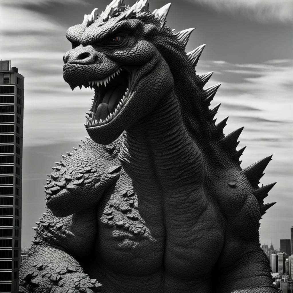 Godzilla Towers Over Tokyo: Black and White Photography