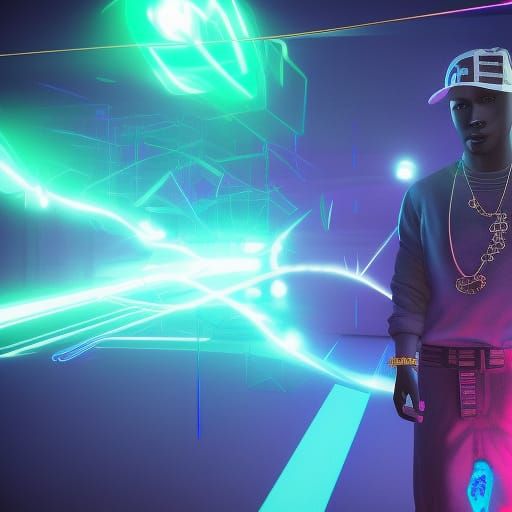 Neon Rapper in a Futuristic Lightscape
