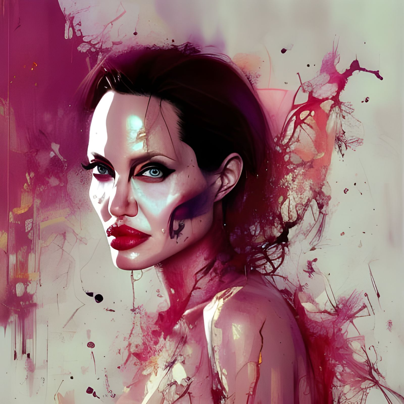Angelina Jolie Portrait with Gold Eyes, Dark Fantasy Art