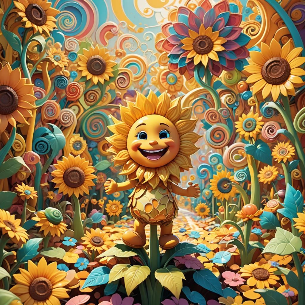 Cute Sunflower in Candyland: Pixar Style 3D Render