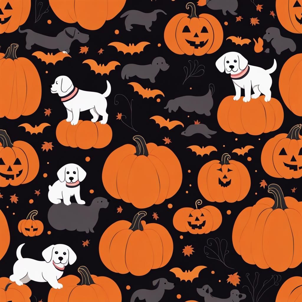 Cute Puppy Painting with Halloween Pumpkins