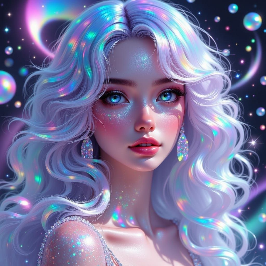 Ethereal Doll Woman in Soft, Dreamlike Galaxy Scene