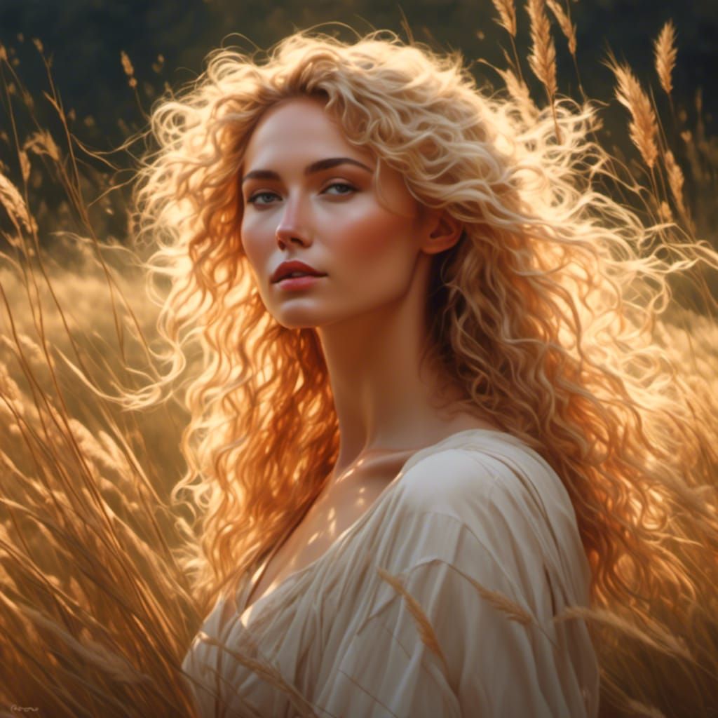 Radiant Woman in Sunlight, Hyperdetailed Digital Art