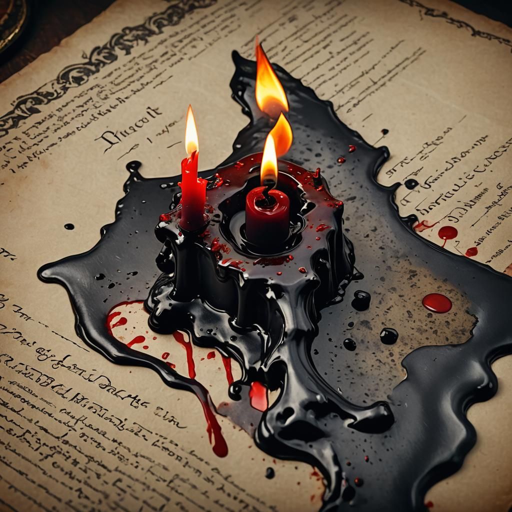 Black Candle Burns on Letter: Dark Fantasy Art