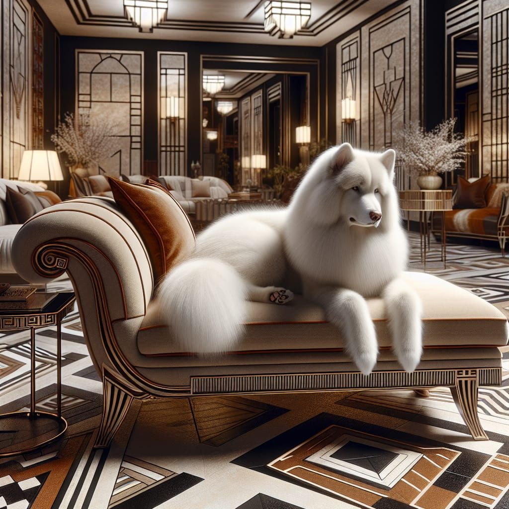 Shiba the Dog Laying In An Art Deco Apartment