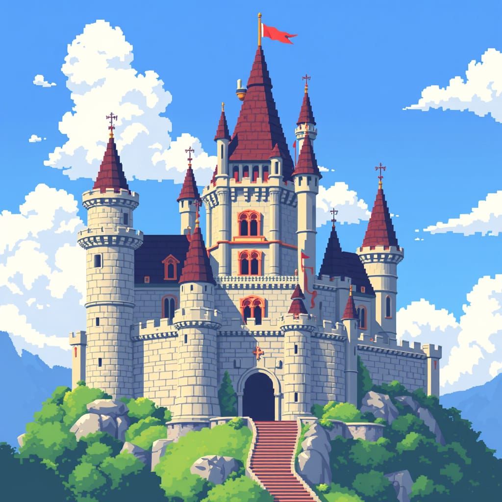 Medieval Castle in 8-Bit Pixel Art